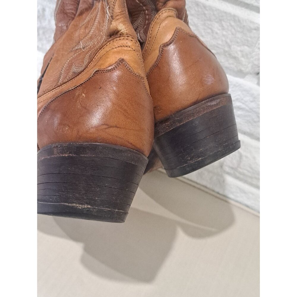 Dan Post Mens Brown Leather Western Cowboy Boots  Embroidered Scalloped Toe 9D - Picture 12 of 13